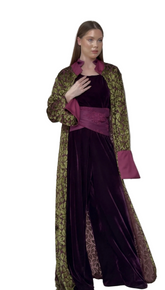 Royal Velvet Long Cardigan with Brocade Details – Luxury Evening Layer